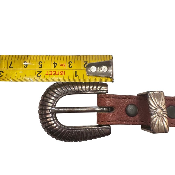 Justin Boots Western Concho Belt Leather Brown Silver Plate Women 28 Vintage - Picture 4 of 10